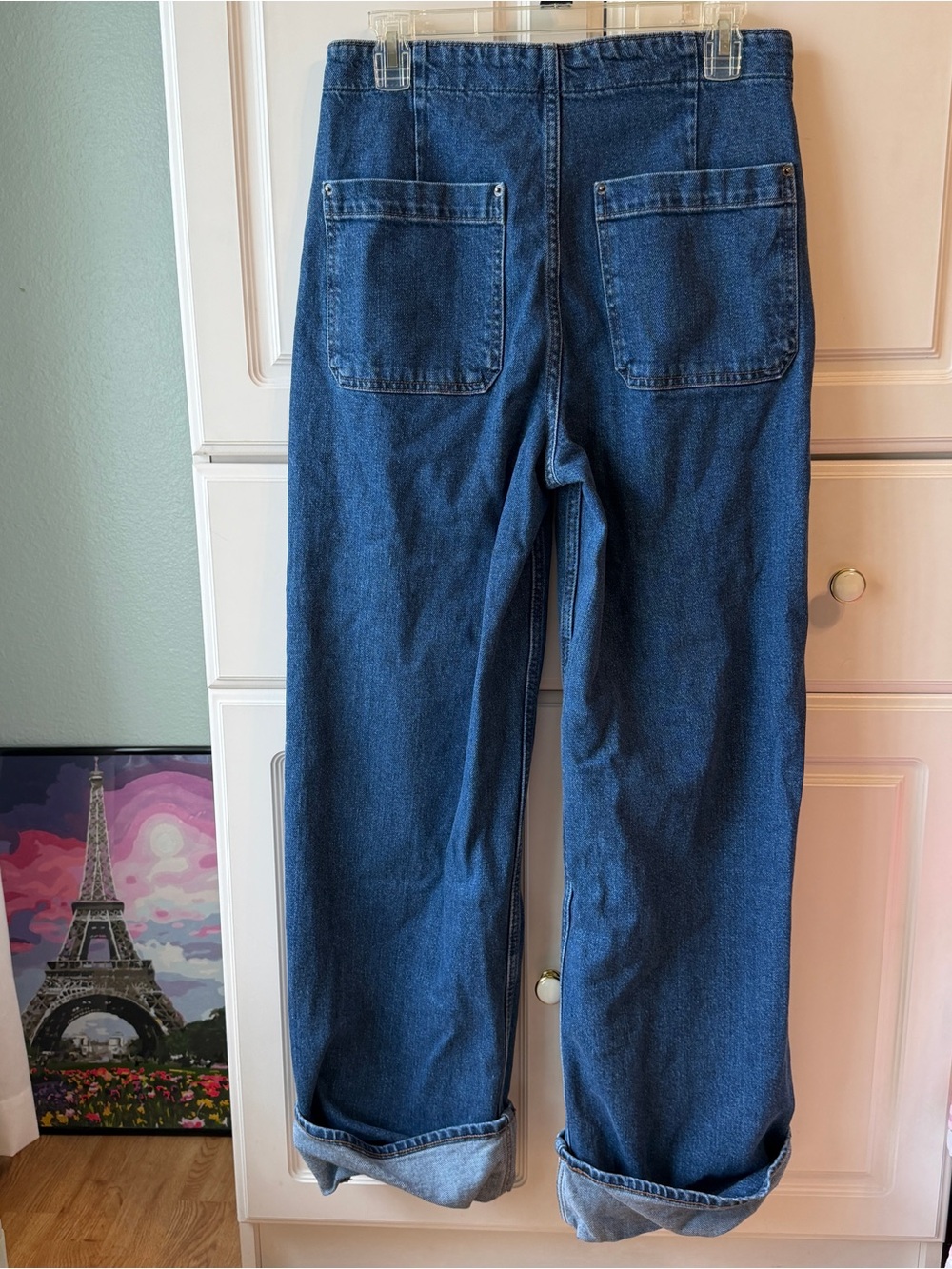 Old Navy Dark Blue Boyfriend Jeans with Front Patch Pockets and Cuffed ends - Picture 6 of 8